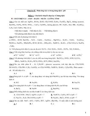 Chuyên đề Hóa học Lớp 11 Phản ứng xảy ra trong dung dịch - PH